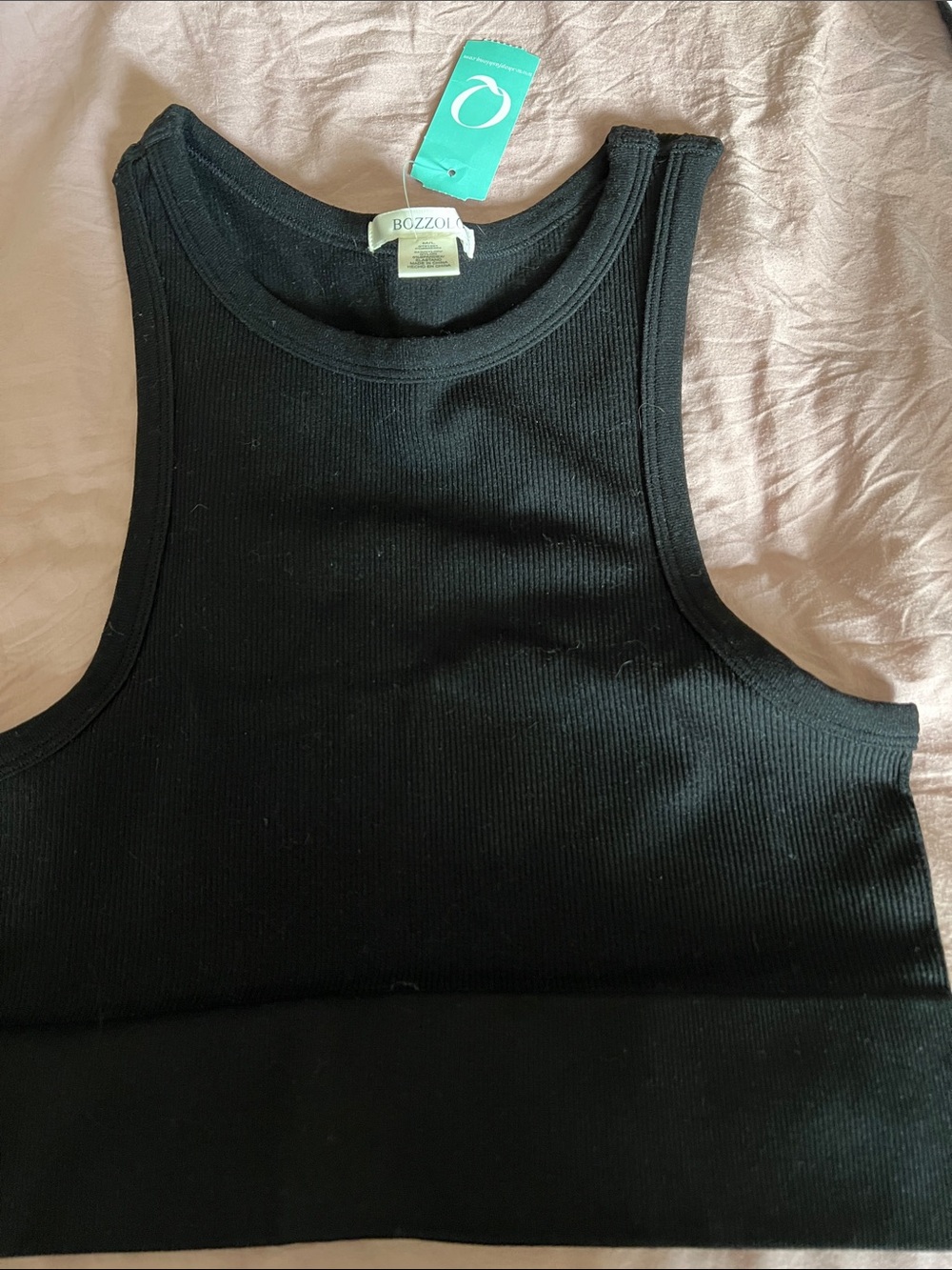 Bozzolo Black Ribbed Racerback Crop Tank - Picture 1 of 3